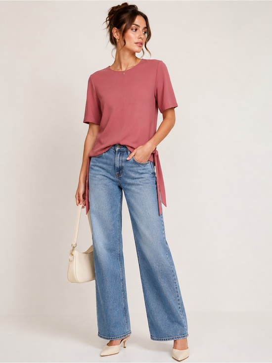 Zara Tops - Zara Woman Mauve Side Tie Blouse Short Sleeve Crepe Top Women’s M
